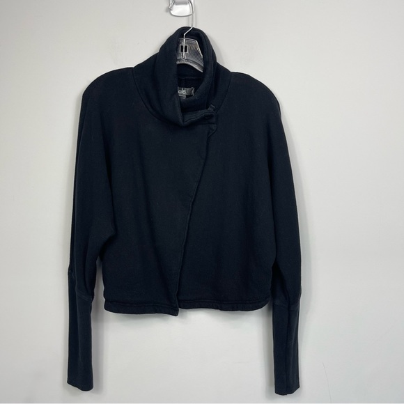 ALO Yoga Black Cropped Bolero Wrap Jacket Sweatshirt Cardigan Dolman Sleeves S - Picture 12 of 16